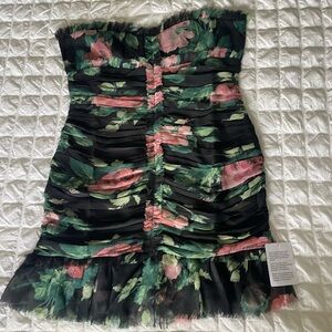 ASOS Strapless Black Floral Chiffon Mini Floral Dress